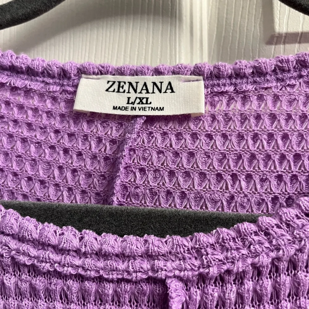 Zenana Outfitters Purple  Waffle Knit Top Dolman Sleeves Large/XLarge - Picture 2 of 6